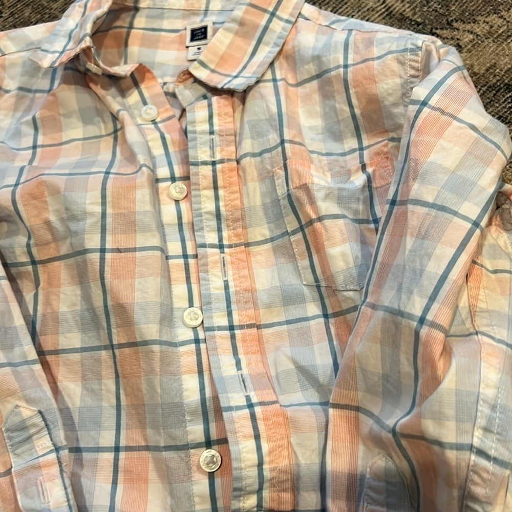 Janie and Jack Peach and Blue Plaid Shirt - Picture 3 of 3